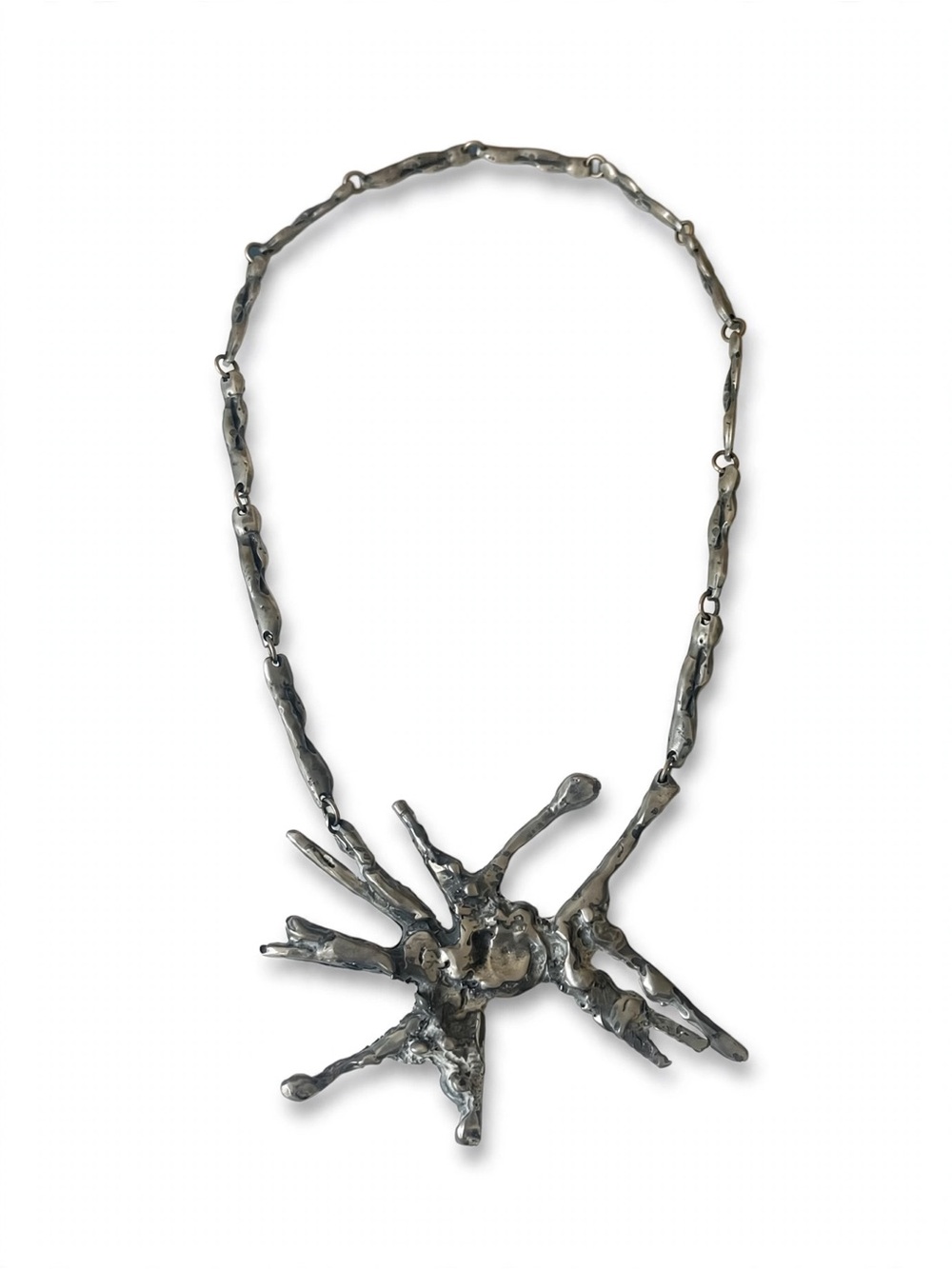 Vintage 1970s Brutalist Pewter Starburst Necklace - Attributed to Robert Larin